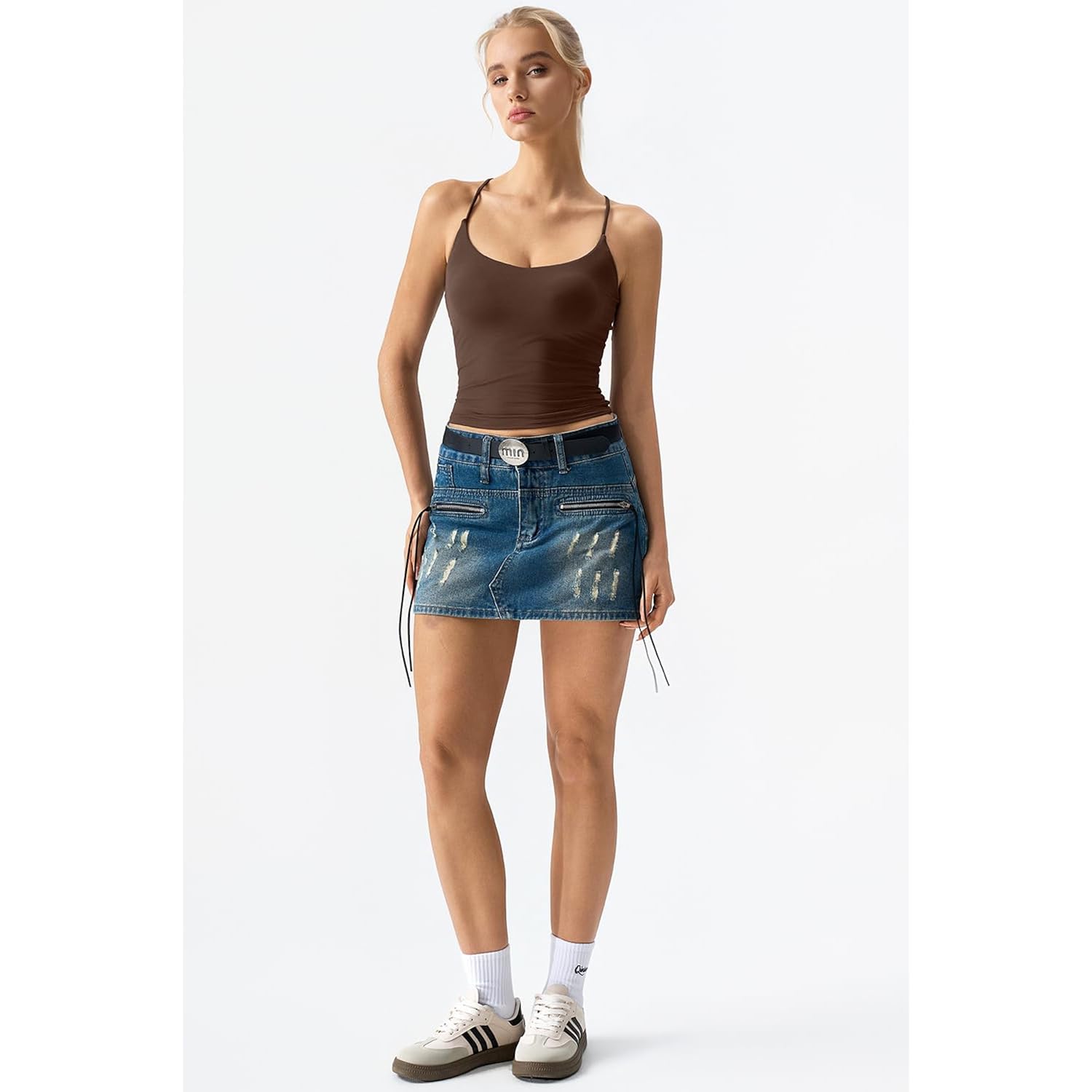 QINSEN Womens Cross Back Tank Top V Neck Double Lined Camisole Top Sleeveless Spaghetti Strap Going Out Tops