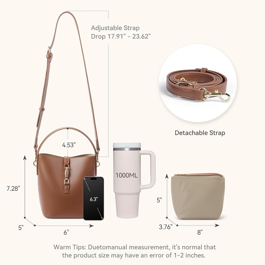 Bostanten Small Bucket Bag For Women Crossbody Bags Trendy Vegan Leather Shoulder Purses Designer Ladies Handbags