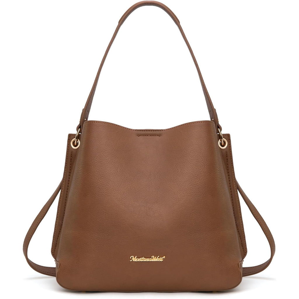 Montana West Medium Hobo Purse For Women 3 Compartment Bucket Shoulder Bag With Crossbody Strap