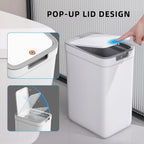 2 Pack Bathroom Trash Can With Lid, 3.6Gal + 2.5Gal Small Garbage Can Set With Pop-Up Lid, Slim Trash Bin Waste Basket For Toilet, Office, Bedroom, Living Room (White)
