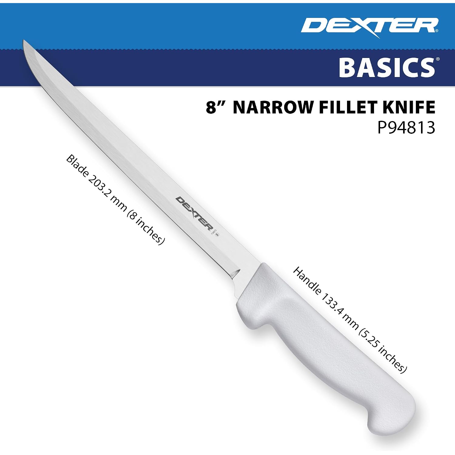 Dexter Basics 8" Flexible Fillet Knife | Stainless Steel Blade With Sharp, Smooth Edge | White, Slip-Resistant Handle