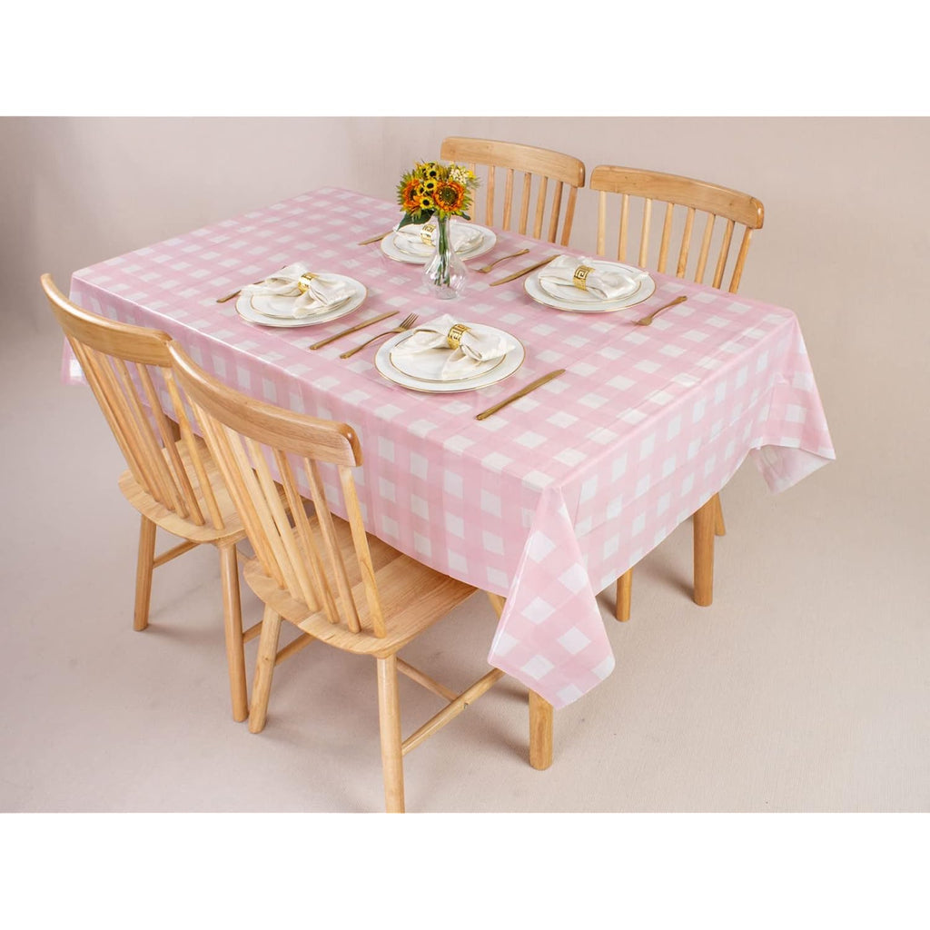 Kesfey 3 Packs Pink Gingham Tablecloth Pink and White Checkered Tablecloths 54 x 108 Inches Disposable Plastic Gingham Tablecovers Waterproof Rectangle Picnic Table Covers for Birthday Party Supplies