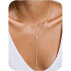 Yoosteel Long 14K-Gold-Plated Necklace for Women - Dainty Y-Shaped Necklaces Lariat Drop Chain Simple Jewelry Trendy Gift for Women