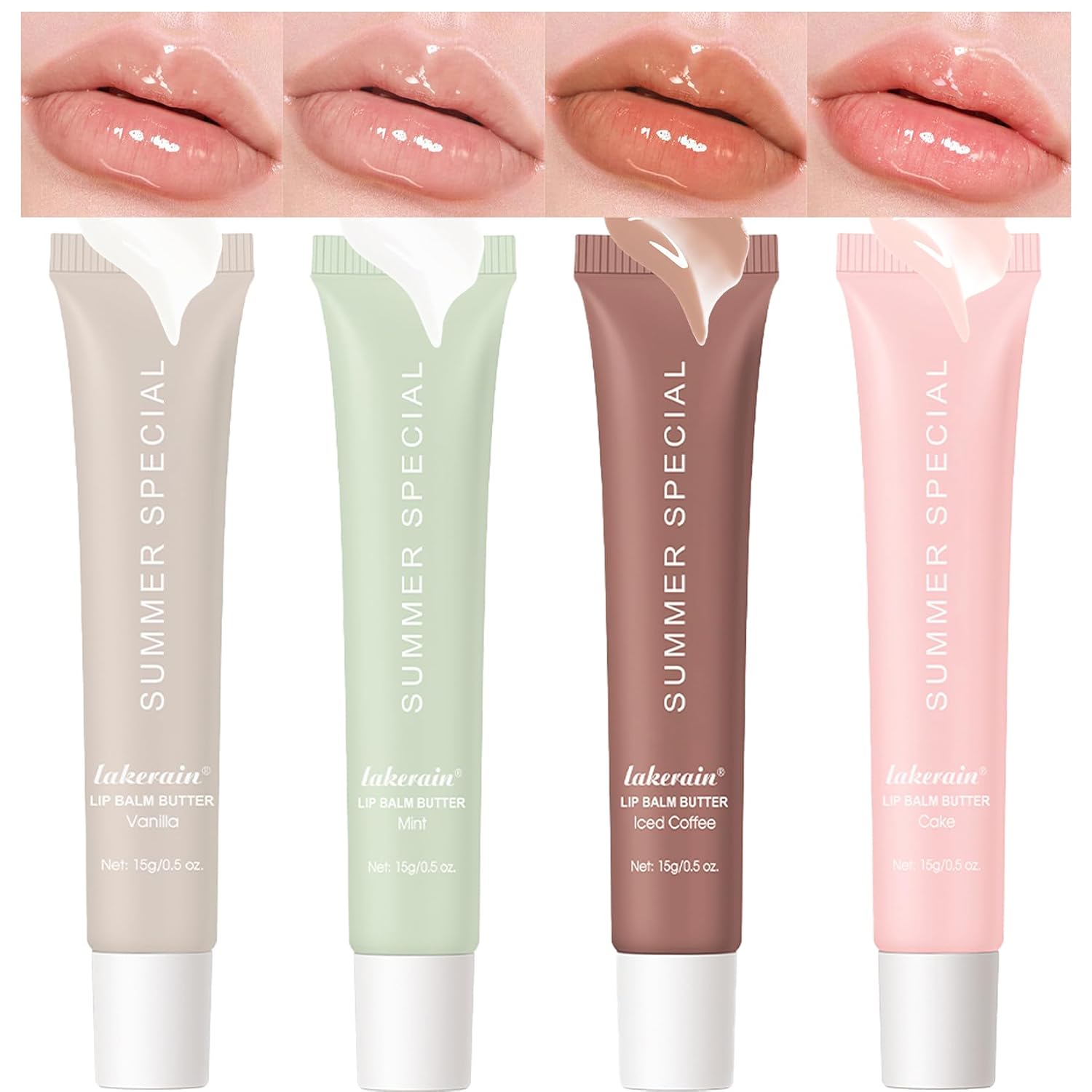 4 Pcs Lip Glossy Butter Nourishing Balm,Lightweight,Non-Sticky,Long-Lasting Lip Care Set
