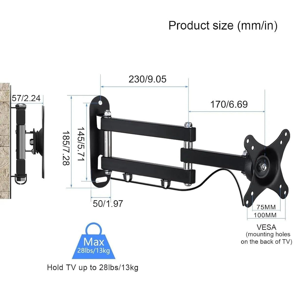 Suptek Tv Wall Bracket Mount Swivel And Tilt For Most 15"-32" Led, Lcd, Oled Flat Screen Tvs And Monitors With Vesa 75X75-100X100Mm Up To 13Kg Full Motion Monitor Wall Bracket Ma2720