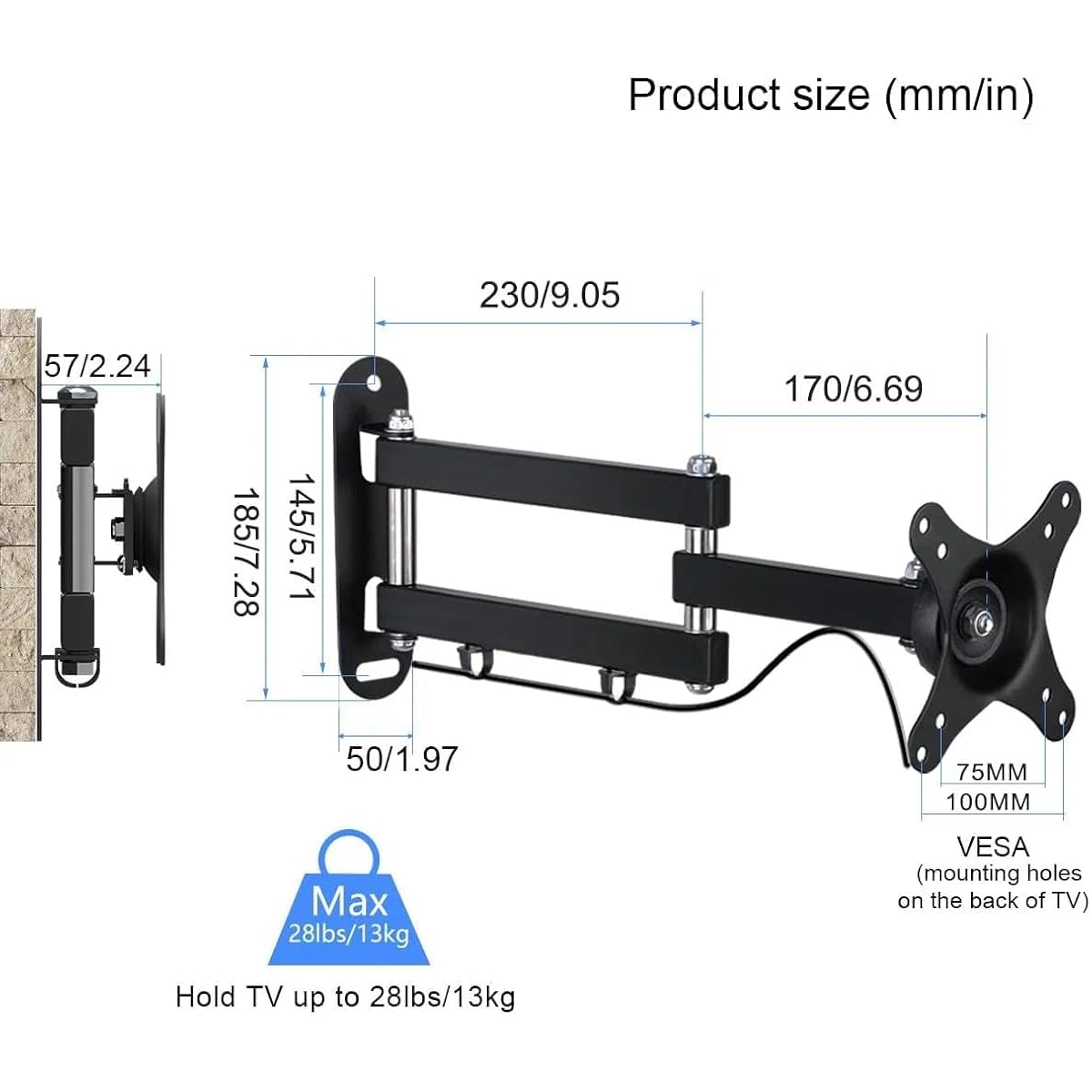 Suptek Tv Wall Bracket Mount Swivel And Tilt For Most 15"-32" Led, Lcd, Oled Flat Screen Tvs And Monitors With Vesa 75X75-100X100Mm Up To 13Kg Full Motion Monitor Wall Bracket Ma2720