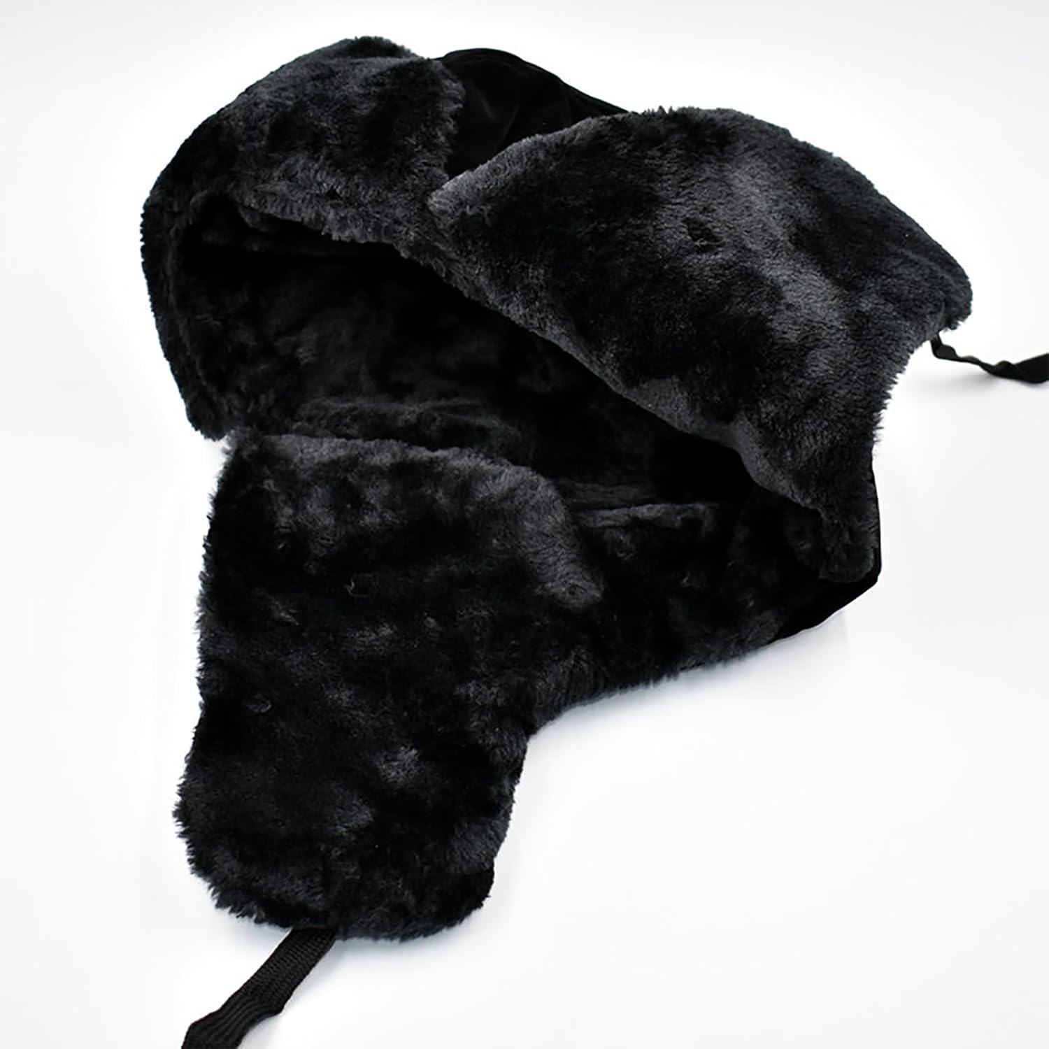 Winter Trapper Hat for Women Men, Faux Fur Windproof Hat with Ear Flaps Warm Russian Ushanka Hunting Cap for Cold Weather Black