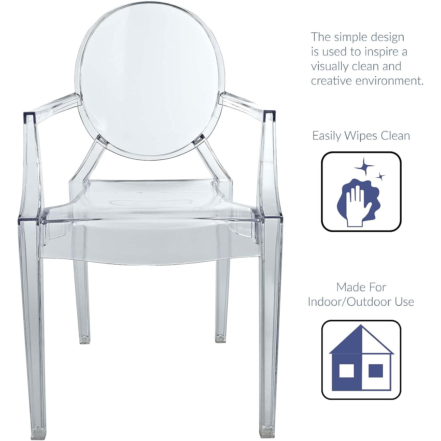 Modway Casper Modern Acrylic Stacking Kitchen And Dining Room Arm Chair In Clear - Fully Assembled