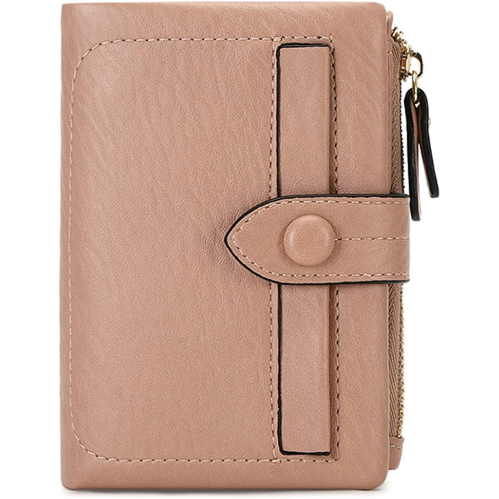 Small Genuine Leather Wallet For Women Trifold/Bifold Rfid Blocking With Zipper Coin Pocket Black (Pink)