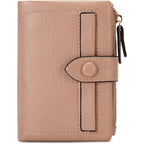 Small Genuine Leather Wallet For Women Trifold/Bifold Rfid Blocking With Zipper Coin Pocket Black (Pink)