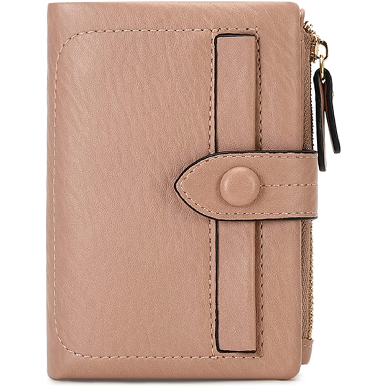 Small Genuine Leather Wallet For Women Trifold/Bifold Rfid Blocking With Zipper Coin Pocket Black (Pink)