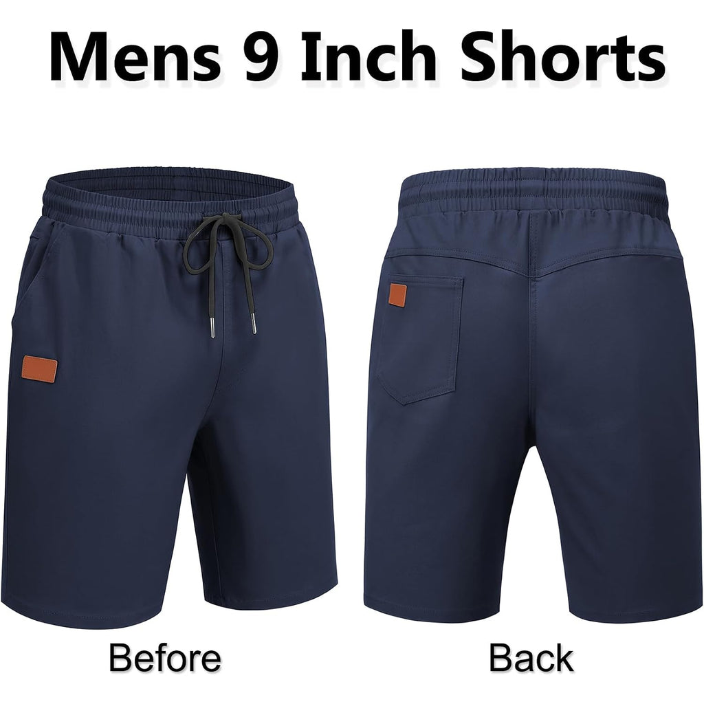 Coofandy Mens Casual Shorts 9" Chino Cotton Shorts Summer Beach Drawstring Shorts With Pockets