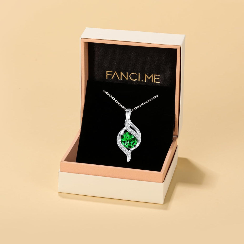FANCIME Birthstone Necklace for Women Round Cubic Zirconia Necklace S925 Sterling Silver full Love Birthday Gifts for Mom Women
