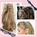 3 Pcs Sparkling Crystal Stone Braided Hair Clips, 2025 New Satin Fabric Hair Bands Rhinestone Four-Leaf Clover Hair Clip For Styling, Duck Bill Clips For Women Girls, Color F