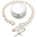 Rosary Beads Catholic - Confirmation Gifts for Teenage Girl, Silver Simple Style Metal Gift Box, White Artificial Pearls Rosary, Gifts for Women