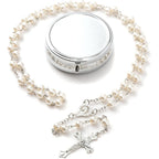 Rosary Beads Catholic - Confirmation Gifts for Teenage Girl, Silver Simple Style Metal Gift Box, White Artificial Pearls Rosary, Gifts for Women