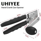 Commercial Can Opener, Uhiyee Hand Crank Can Opener Manual Heavy Duty With Comfortable Extra-Long Handles, Oversized Knob, Large Handheld Can Open Easy For Big Cans, Black