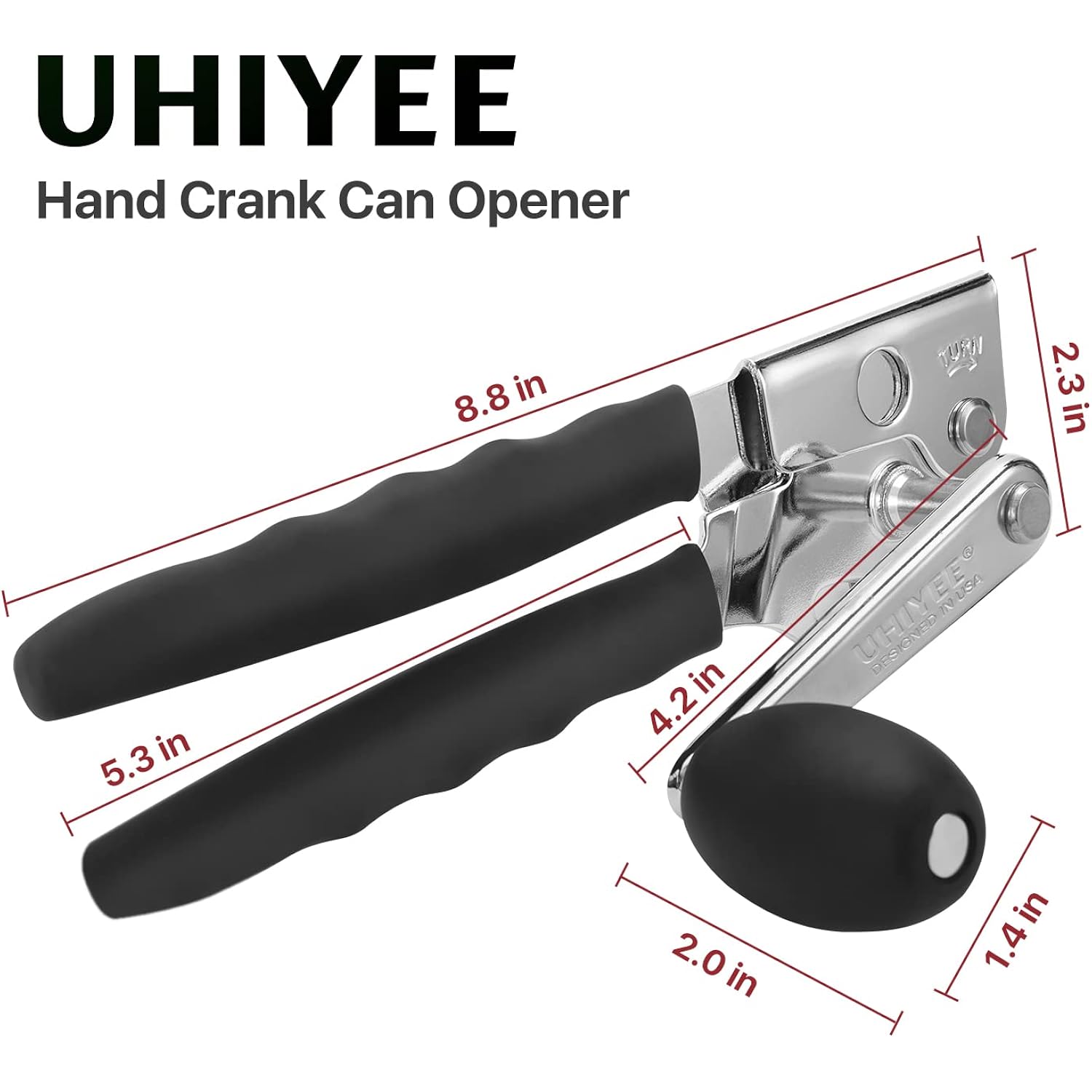 Commercial Can Opener, Uhiyee Hand Crank Can Opener Manual Heavy Duty With Comfortable Extra-Long Handles, Oversized Knob, Large Handheld Can Open Easy For Big Cans, Black