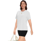 Kinglaman 4 Pack Women Basic T Shirts Tees, Workout Gym Loose Fit Crew Neck Short Sleeve Tshirts Casual Tops