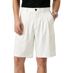 Heyfanee Mens Baggy Pleated Dress Shorts Elastic Waist 9 Inch | Chino Bermuda Shorts,Loose Fit ,Knee Length,Stretch Waistband,Wide Leg,Perfect For Golf Business Casual Summer
