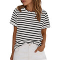 Tankaneo Womens Short Sleeve Striped Tshirts Summer Color Block Scalloped Tops Trendy Casual Basic Tee Shirts