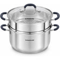 SUNHOUSE Stainless Steel Steamer Pot for Cooking - 3.1 QT Steaming Pot with Glass Lid & Steamer Basket - 2 Tier Tri-ply Vegetable Steamer with Stay-Cool Silicone Handles - Induction Compatible