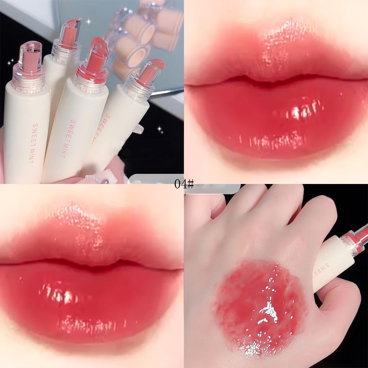 Baorder 4 Pcs Hydrating Jelly Lip Gloss,Long Lasting Waterproof Non-Stick Cup Lip Glaze Set,Moisturizing Tinted Lip Balm,Mirror Liquid Lipsticks Brighten Plumping Lipstick