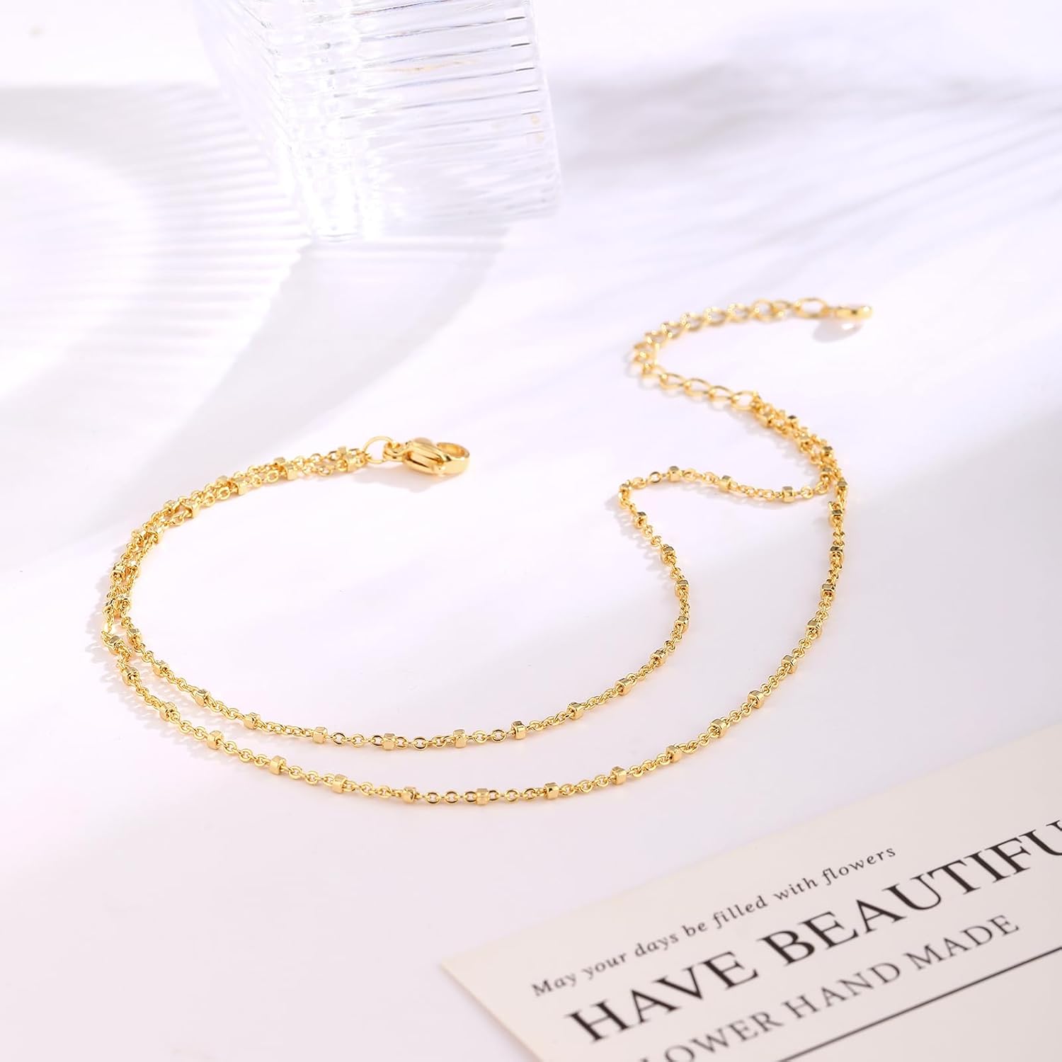 Gold/Silver Ankle Bracelets for Women,14K Gold Plated Anklets for Women Waterproof Cuban Link Heart Pearls Beads Rhinestone Anklets Set Layered Bracelets for Women Gold Jewelry Gift
