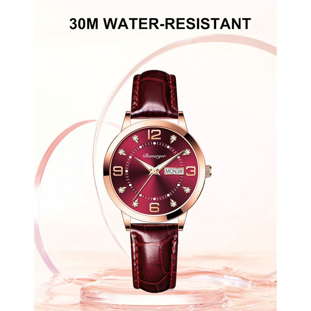BESTKANG Leather Women Watches Ladies Dress Analog Quartz Date Classic Luminous Leather Strap 3ATM Waterproof Female Wrist Watch