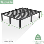 Queen Bed Frame, 14 Inch Heavy Duty Steel Platform, Noise-Free