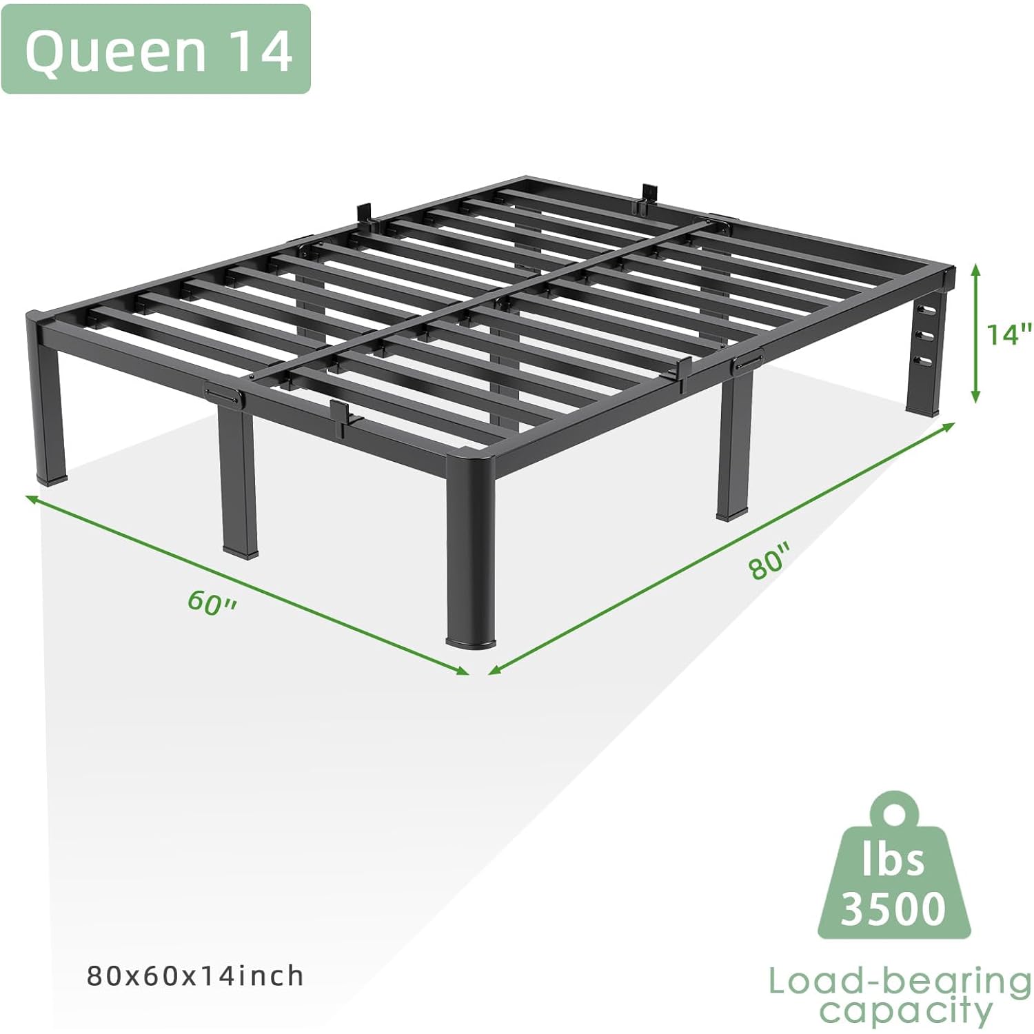 Queen Bed Frame, 14 Inch Heavy Duty Steel Platform, Noise-Free