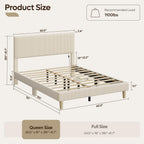 Bestier Queen Bed Frame With Headboard Led Lighting,Upholstered,Beige