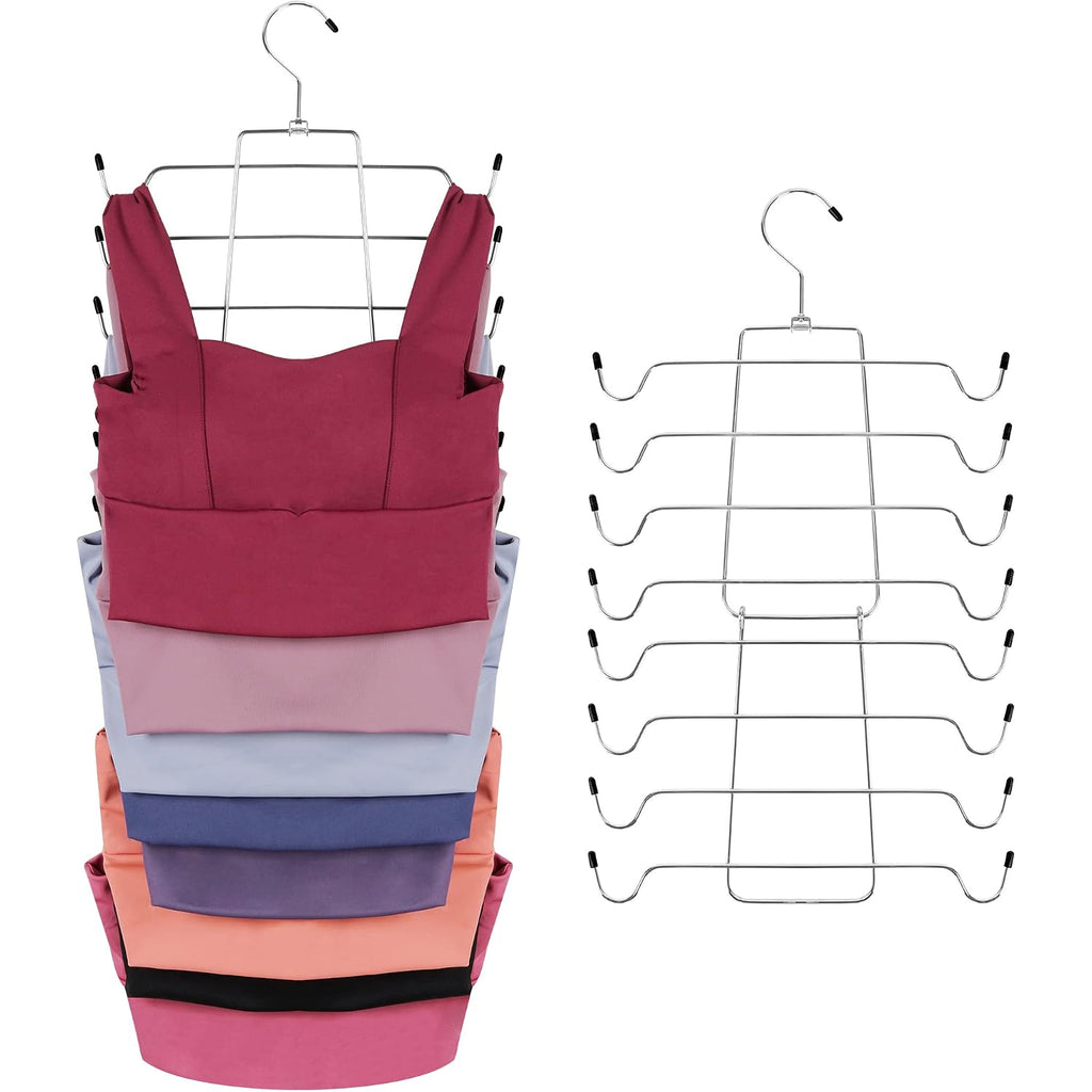 2 Pack Tank Top Hanger Space Saving, Bra Hangers For Closet Organizer, Hanging Bra Organizer Tank Tops Holder With 16 Hooks, Metal Closet Organizers And Storage Small Space Solutions, Silver