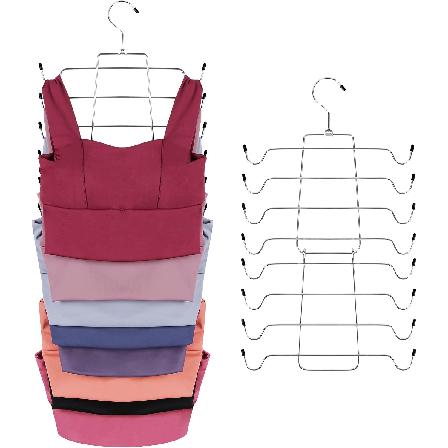 2 Pack Tank Top Hanger Space Saving, Bra Hangers For Closet Organizer, Hanging Bra Organizer Tank Tops Holder With 16 Hooks, Metal Closet Organizers And Storage Small Space Solutions, Silver