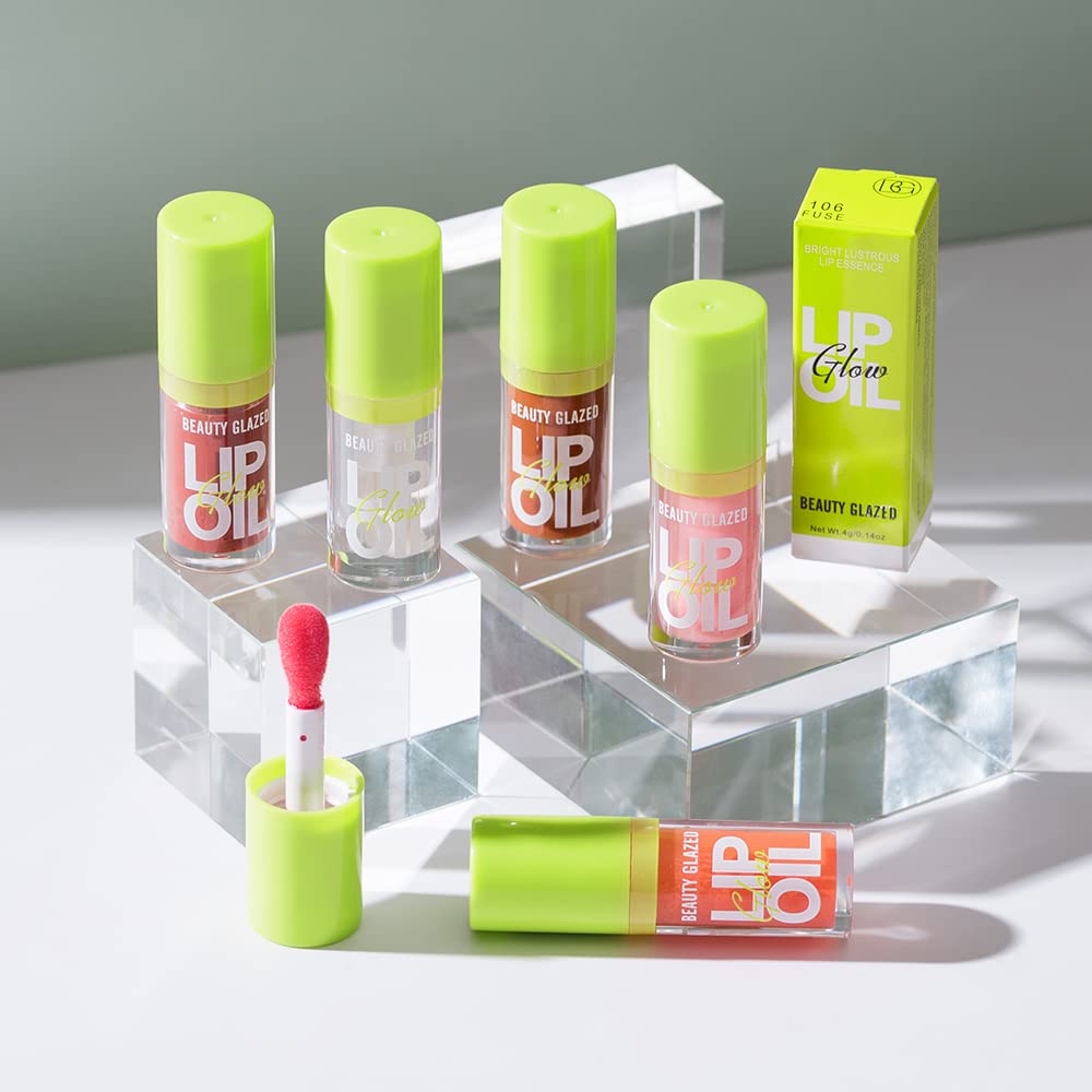 Beauty Glazed Big Brush Head Lip Oil, Ultra-Hydrating & Nourishing, Smooth Glossy Finish Lip Glow Oil, Shiny and Vegan Tinted Lip Gloss, Non-Sticky Formula (102# KISSY)