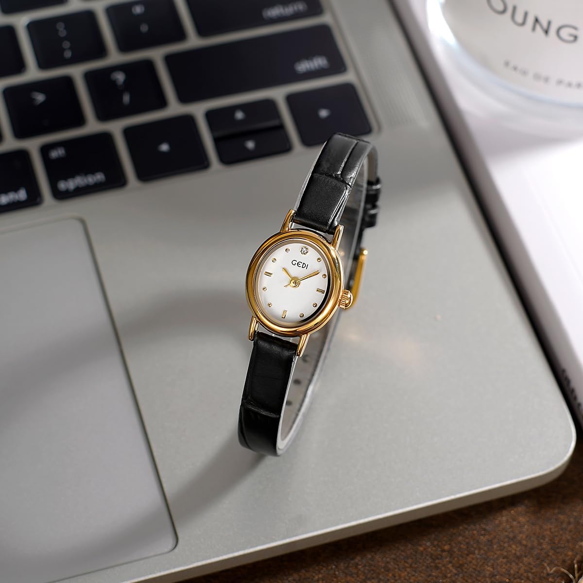 FANMIS Vintage Small Golden Bracelet Women’s Watches Dainty Minimalism Oval Dress Bangle Watch Easy to Read Waterproof Wristwatch,Adjustable Stainless Steel & Expansion Band