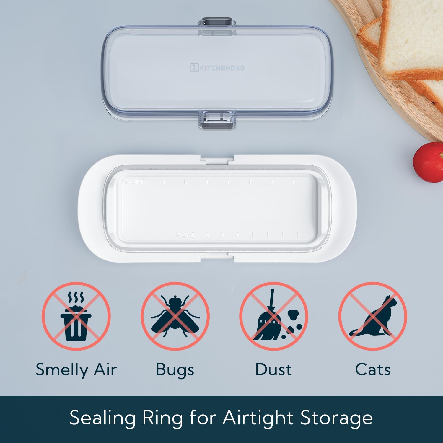 KITCHENDAO One-handed Airtight Butter Dish with Lid for Countertop and Refrigerator Door Shelf, Butter Holder with One Press to Open/Close Secure Latching Buckle for West/East Coast Butter (White)