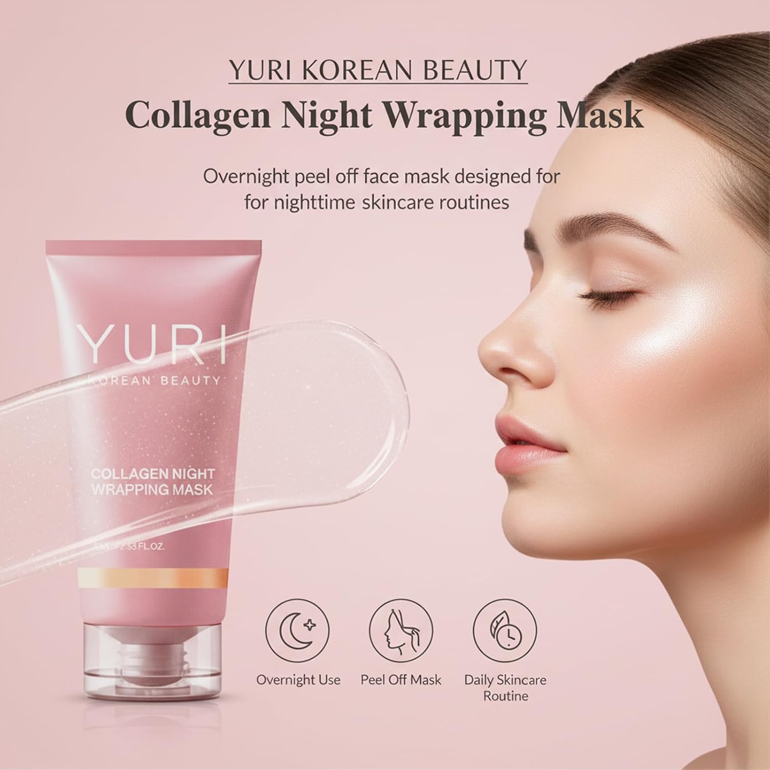 Collagen Night Wrapping Mask, Collagen Overnight Glass Skin Peel Off Face Mask, Elasticity & Hydration Care, Restored Balance & Ongoing Renewal, All Skin Types Skincare (2.53 Fl.Oz)