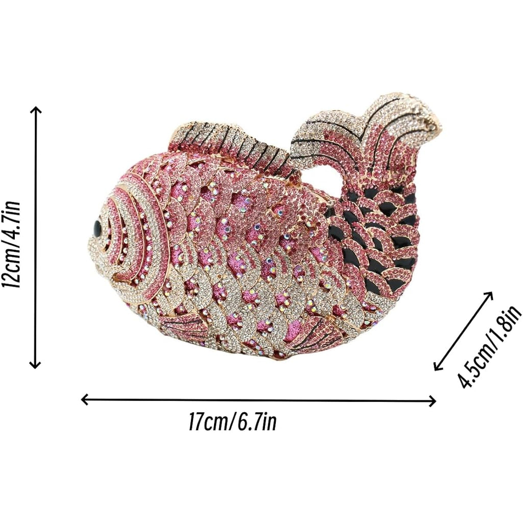 Women Mini Fish Clutch Luxury Rhinestones Purse Sparkling Banquet Handbag Wedding Party Clutch Bag