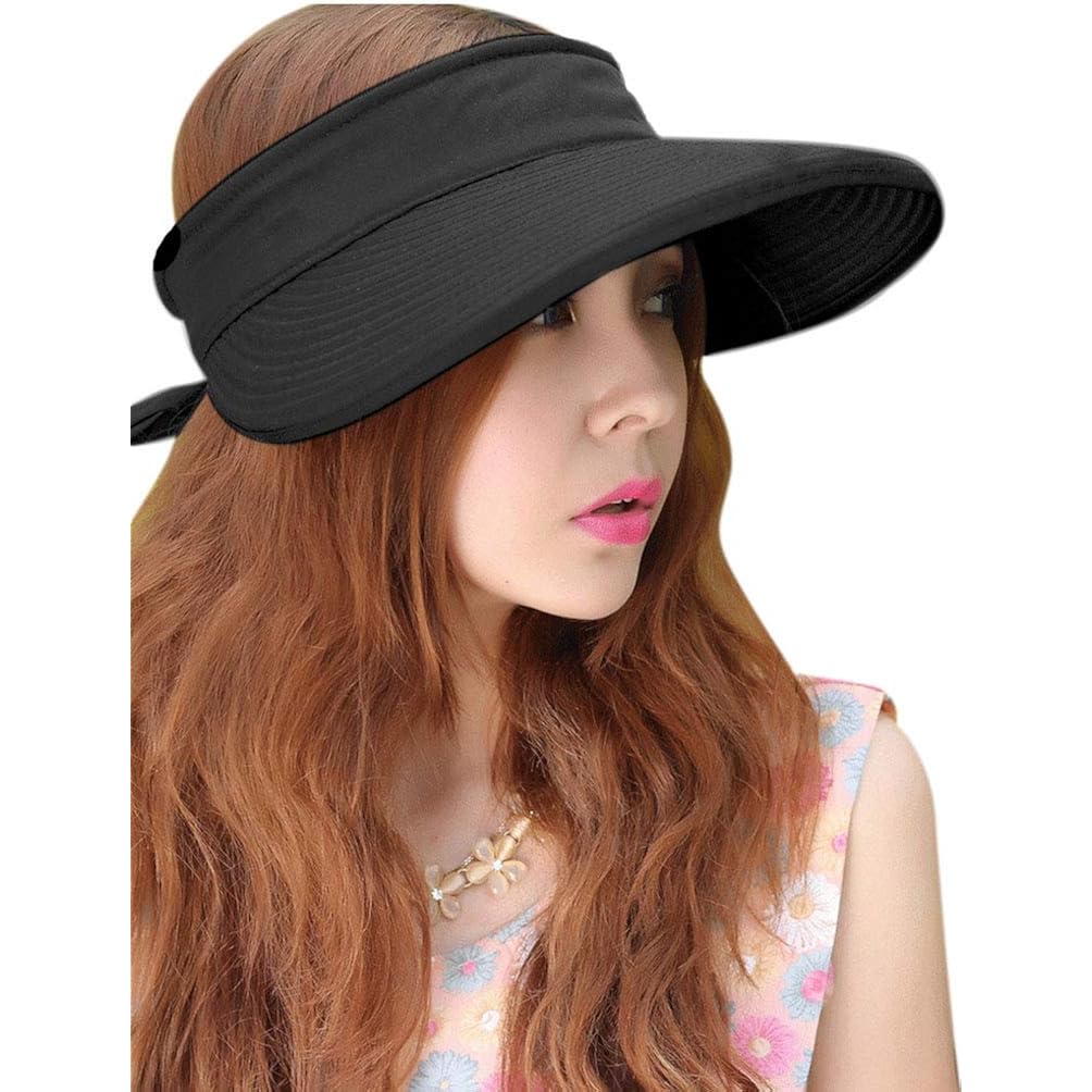 Sun Hats for Women with UV Protection Wide Brim Sun Hat Visor Summer Beach Outdoor Foldable Womens Cap Black