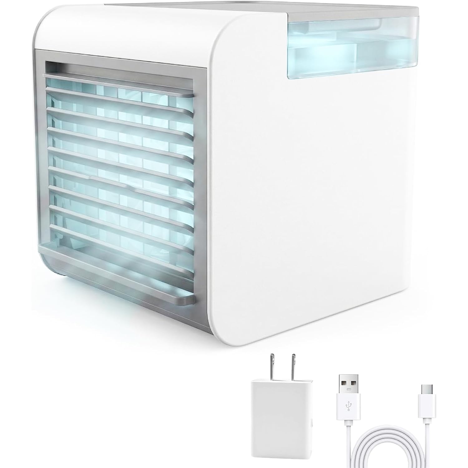 Portable Air Conditioner Fan, 4-In-1 Mini Air Cooler With 450Ml Water Tank, 3 Speeds Portable Fan 7 Colors Led Ambient Light, Mini Evaporative Cooler Desktop Humidifier Fan For Bedroom Office Travel