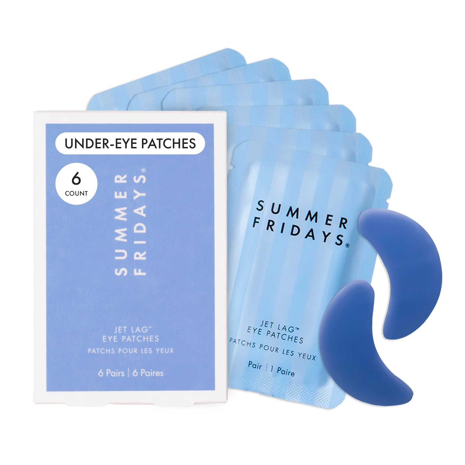 Summer Fridays Jet Lag Hydrating Eye Patches - De-Puffing Hydrogel Under Eye Masks With Hyaluronic Acid, Caffeine + Peptides - Soothing + Refreshing At-Home + Travel Skin Care (6 Pairs)