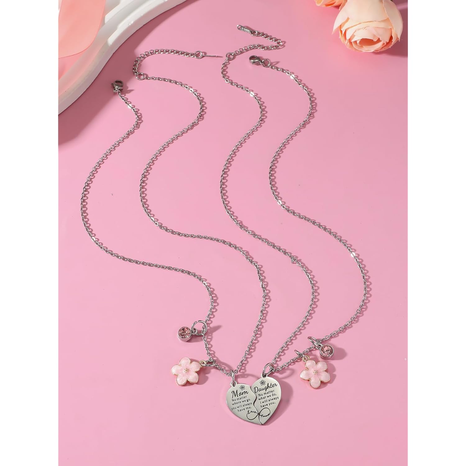 Artlunar Mother Daughter Necklace - Heart Matching Necklace Keychain for Mom Women Mother Day Gift from Daughter