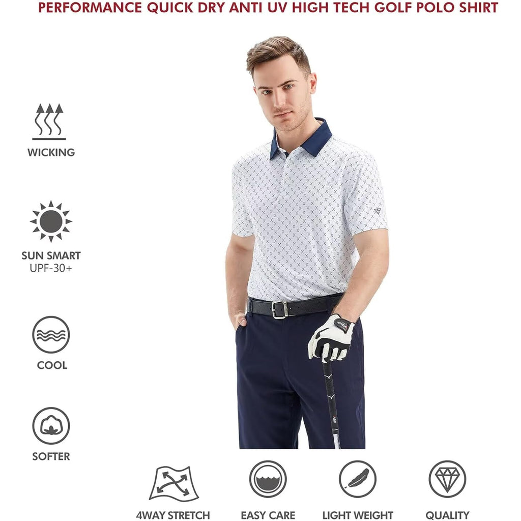 Golf Shirts For Men Dry Fit Short Sleeve Print Performance Moisture Wicking Polo Shirt