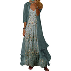 Loz 2 Piece Sets For Women Summer Maxi Dresses Sleeveless Spaghetti Strap Floral Dresses With Sheer Cardigan Matching Sets