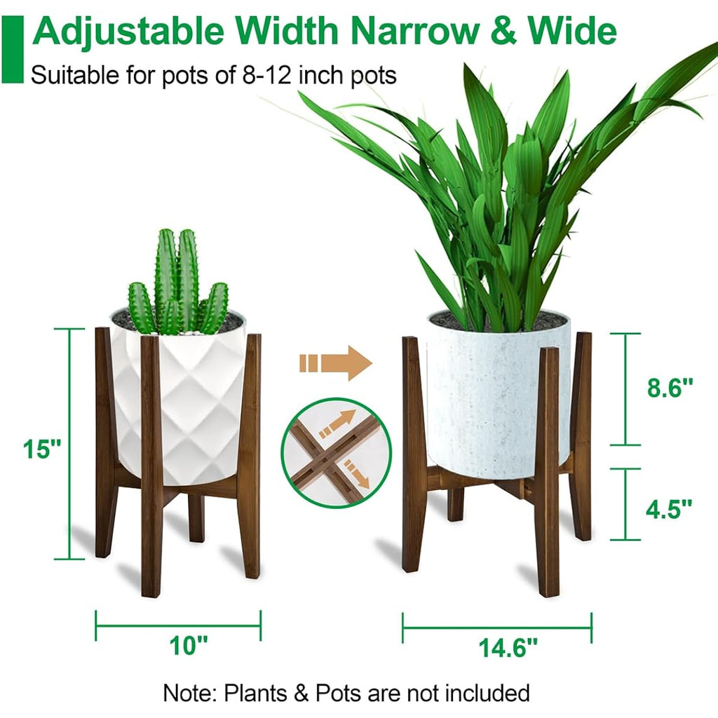 Adjustable Plant Stand, Bamboo Mid Century Modern Indoor Plants Stands, Corner Flower Holder For Living Room, Fits 8 To 12 Inches Pots, (Pot & Plant Not Included)(Walnut, 1 Pack)