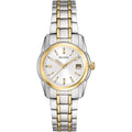 Bulova Ladies' Classic Two-Tone Stainless Steel 3-Hand Calendar Date Quartz Watch, Silver-White Dial (Style: 98M105)