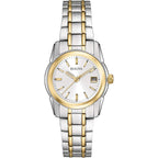 Bulova Ladies' Classic Two-Tone Stainless Steel 3-Hand Calendar Date Quartz Watch, Silver-White Dial (Style: 98M105)