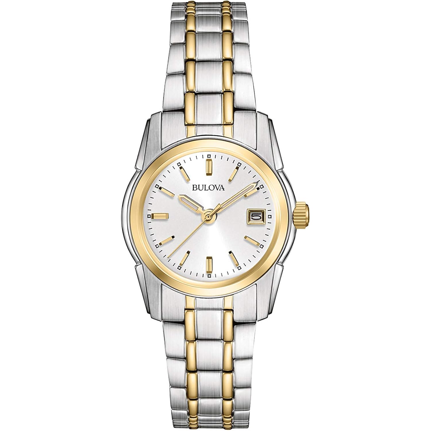 Bulova Ladies' Classic Two-Tone Stainless Steel 3-Hand Calendar Date Quartz Watch, Silver-White Dial (Style: 98M105)