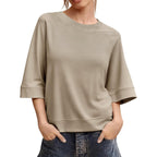 Tankaneo Womens Oversized Half Sleeve T-Shirts Crew Neck Boxy Basic Tees Tops Summer Casual Loose Fit Tunic Shirts